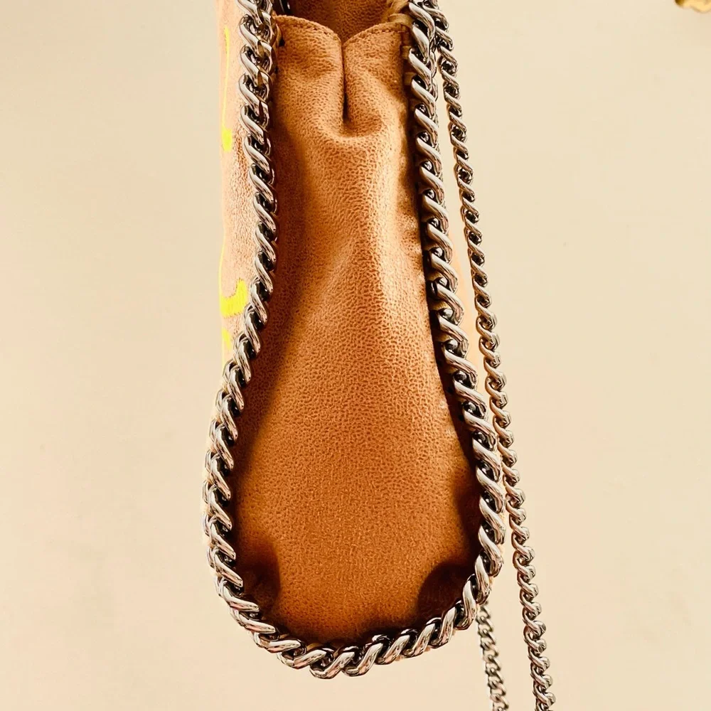 NWT: STELLA MCCARTNEY | Graffiti Yellow Embroidered Logo Falabella Brown 3 Mini - Picture 7 of 11